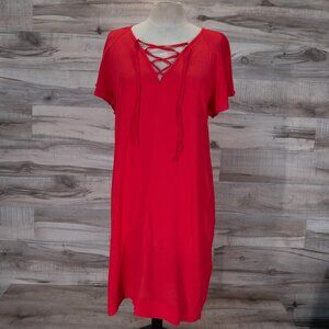 Madewell Cherry Red Dress Lace Up V-neck Flutter Sleeve